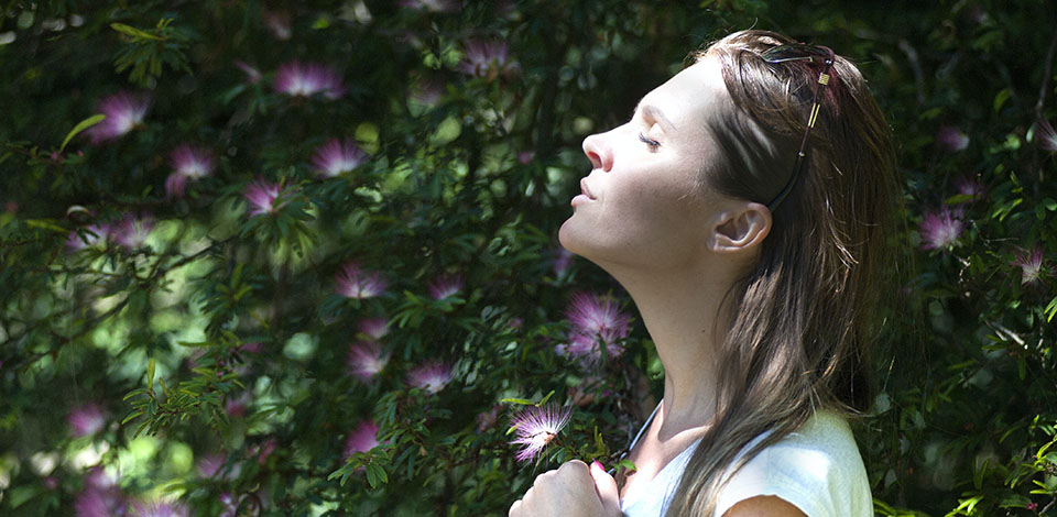 calm woman in field